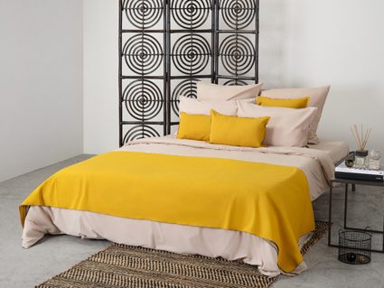 Покрывало Tkano Essential с контрастным кантом горчичное 180х250